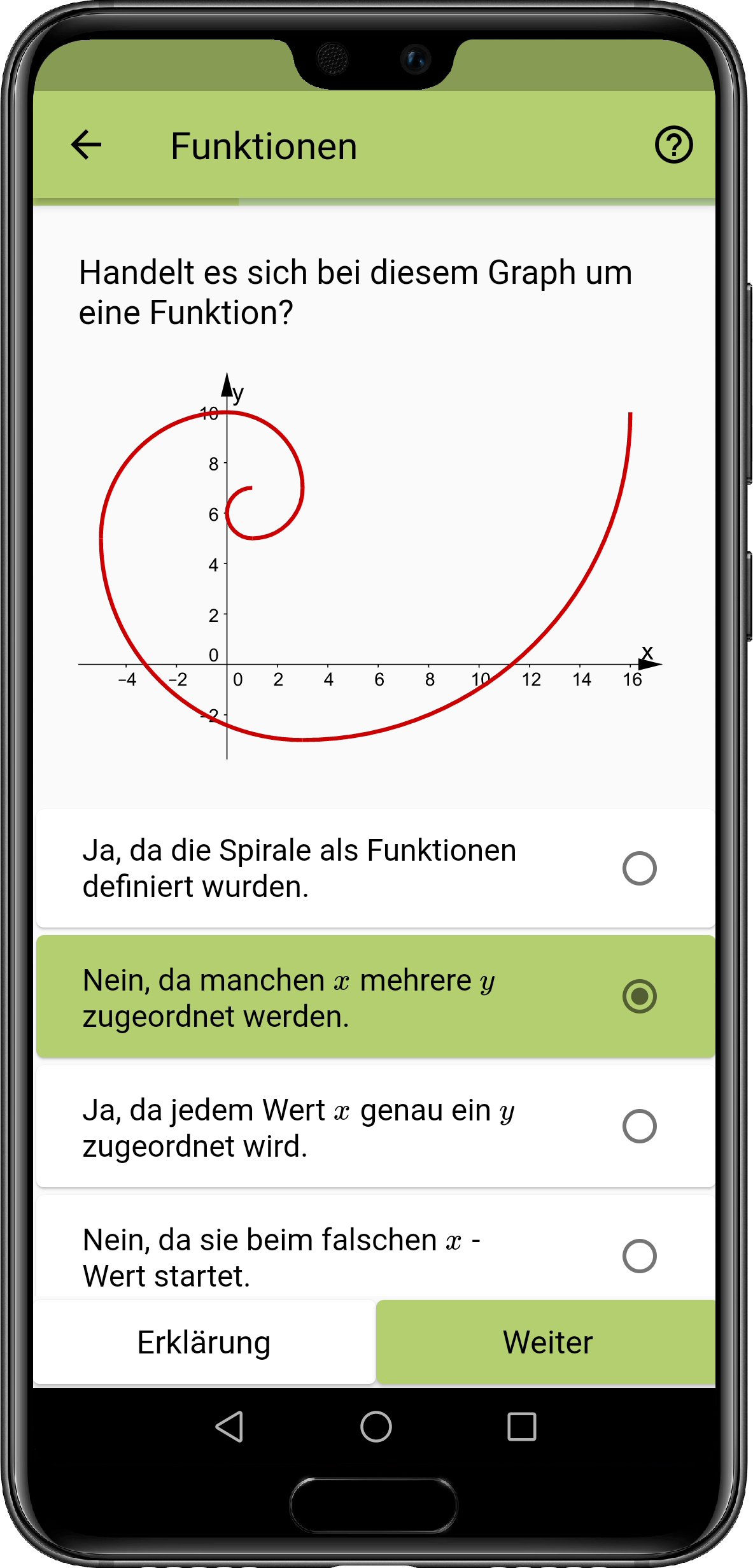 Beispiel einer Multiple-Choice-Frage in der MatheArena-App